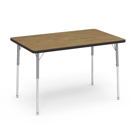 Virco 48 in. W, 30 in. L, 22-30 in. H, Medium Oak Top / Black Edge 483048